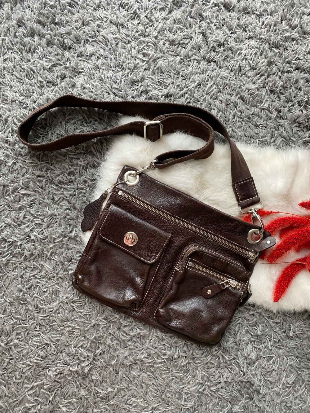 Roots Pebbled Leather Crossbody Bag